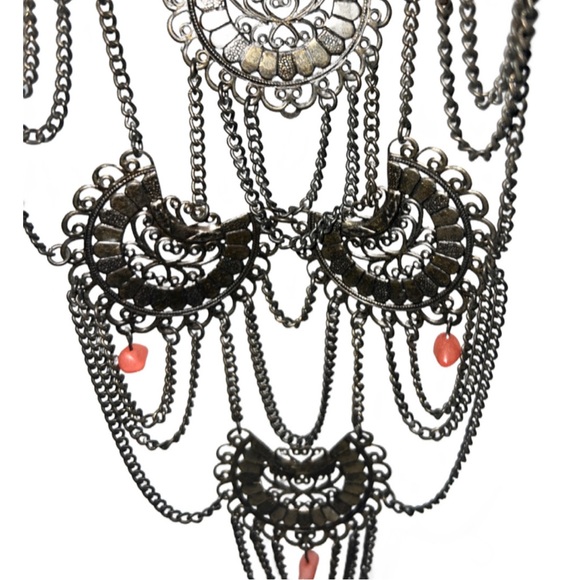 Vintage Boho chic Antique Gold Bib Statement Necklace - Picture 7 of 7